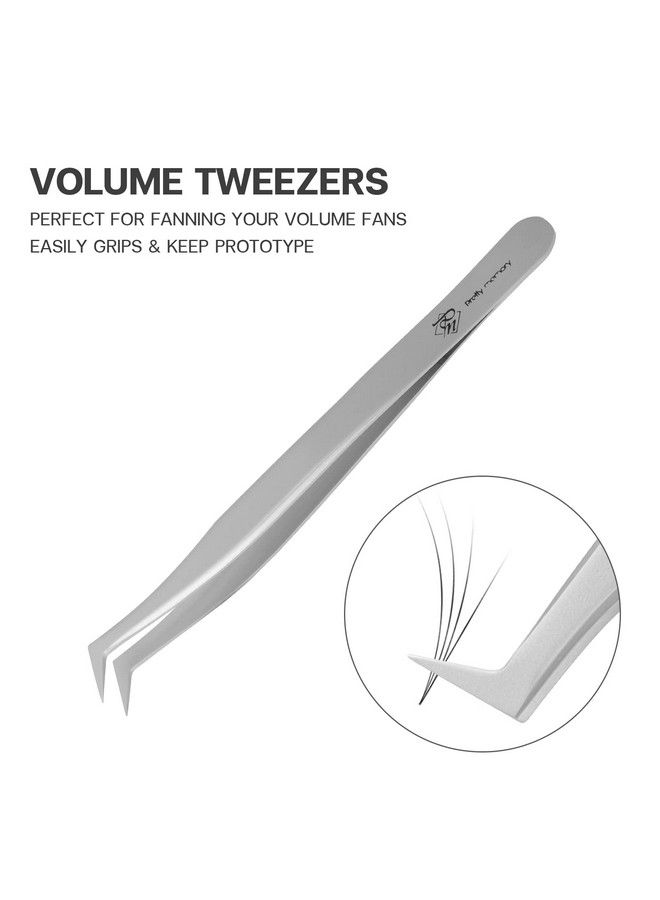 Pretty memory Volume Lash Tweezers Stainless Steel Eyelash Extension Tweezers Professional Precision Mega Curved Angled Tweezer Silver - Image 3