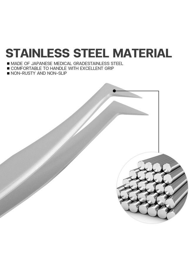 Pretty memory Volume Lash Tweezers Stainless Steel Eyelash Extension Tweezers Professional Precision Mega Curved Angled Tweezer Silver - Image 5