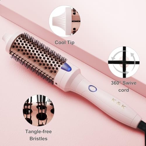 K&K 1.5 Inch Ceramic Tourmaline Ionic Curling Brush Volumizer - Hot Brush Creates Root Volume & Loose Curls, Volume Curls, Hair Styling Tool - Image 4