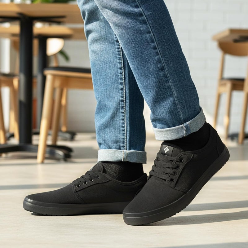 Convole Non-Slip Work Shoes, Unisex Water-Resistant Food Service Sneakers for Restaurant Server, Comfortable Black Casual Water & Oil Slip-Resistant Culinary Chef Kitchen Cook Shoes for Men & Women - Image 2