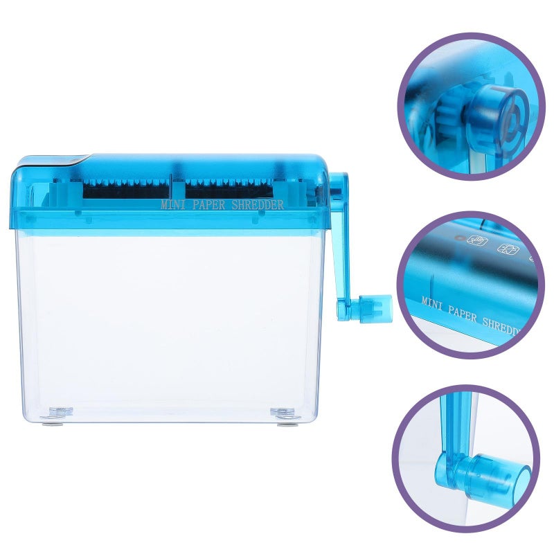 Blue Hand Crank Paper Shredder A6 Mini Desktop for Home Office Use - Image 5