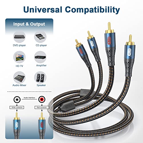 EMK RCA Cable Subwoofer Cable 2RCA Male to 2RCA Male Stereo Audio Cable RCA Splitter 24K Gold-Plated Nylon Braided Double Shielded Digital Analogue Supports Amplifiers,Home Theater,Hi-Fi System(3.3ft/1m) - Image 3