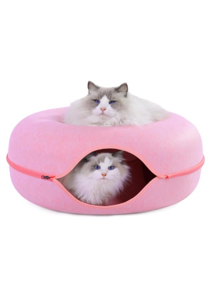 سرير قطط على شكل دونات - حجم صغير (وردي) | سرير قطط مريح للقطط الصغيرة والكبيرة - Image 1