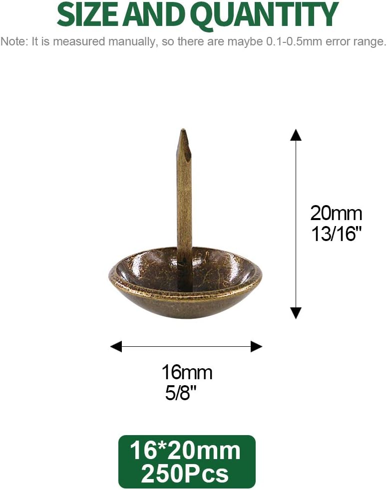 Keadic 250Pcs [ 5/8" in Diameter ] Antique Upholstery Tacks Furniture Nails Pins Assortment Kit for Upholstered Furniture Cork Board or DIY Projects - Bronze - Image 2