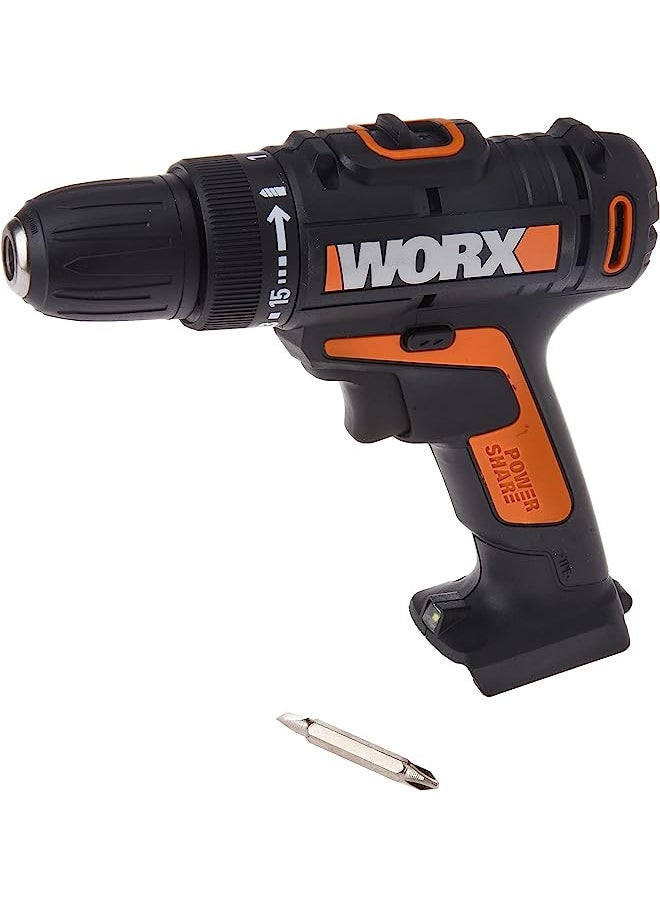 ووركس مفك مثقاب لاسلكي 20 فولت من WORX WX101.9 - مثقاب طاقة مدمج 10 مم، 16 إعدادًا لعزم الدوران، متوافق مع بطاريات PowerShare - البطارية والشاحن غير متضمنين  - Image 1