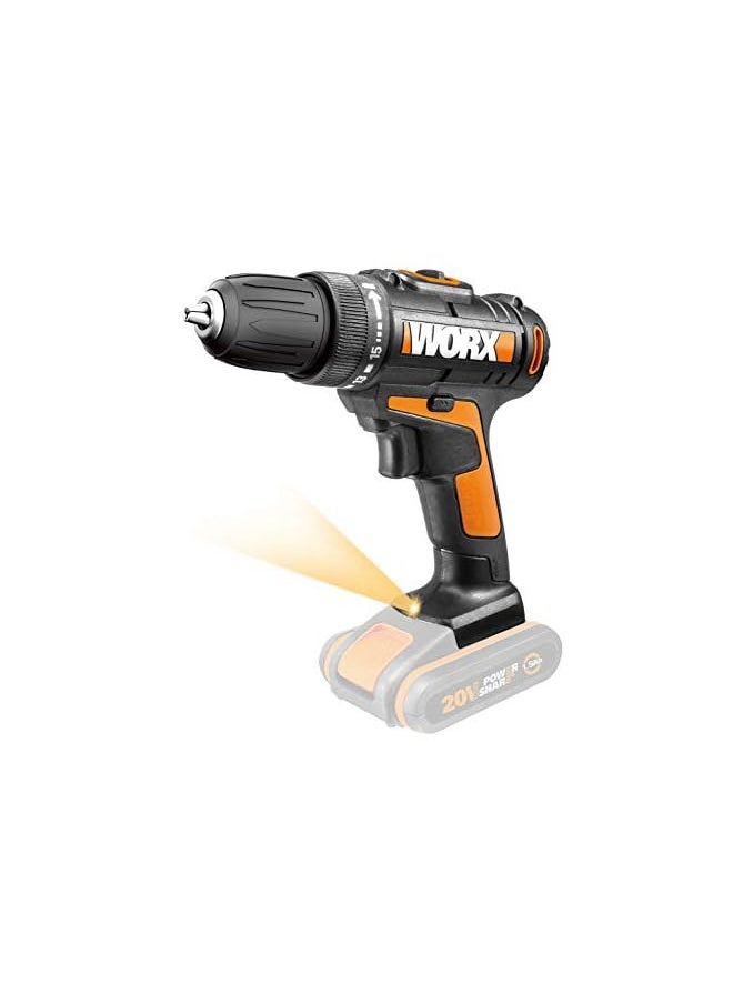 ووركس مفك مثقاب لاسلكي 20 فولت من WORX WX101.9 - مثقاب طاقة مدمج 10 مم، 16 إعدادًا لعزم الدوران، متوافق مع بطاريات PowerShare - البطارية والشاحن غير متضمنين  - Image 5
