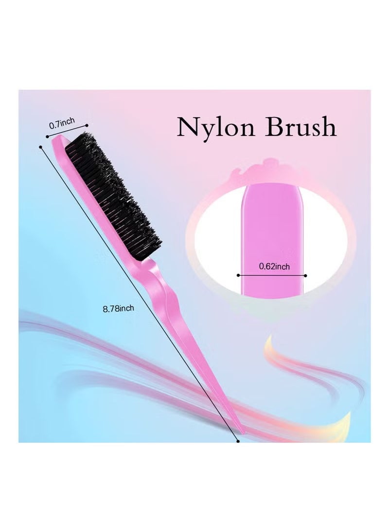 Hikma Beauty 3-Piece Slick Back Hair Brush Set Hair Brush Edge Control Brush Teasing Comb Rat Tail Comb for Women Baby Kids' Hair (Pink) - Image 5