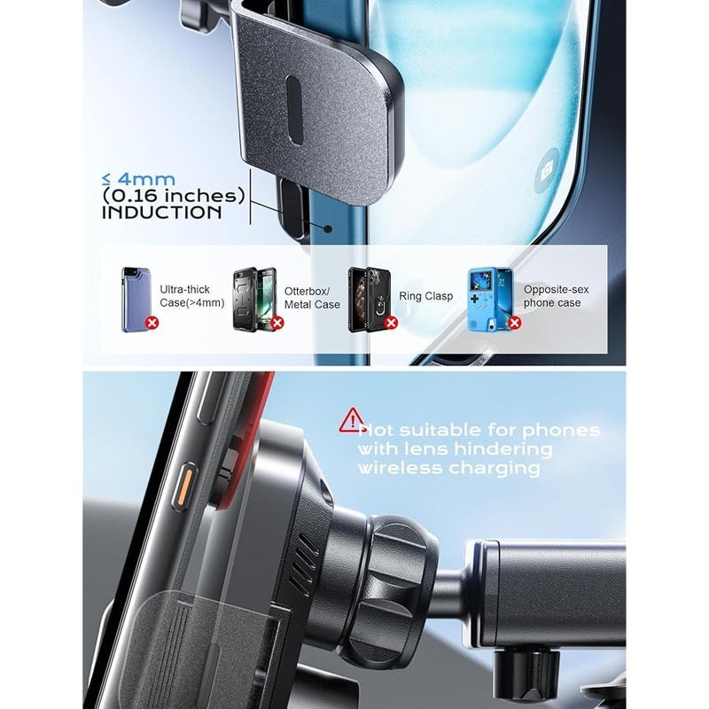 CHGeek Wireless Car Charger, 15W Fast Charging Auto Clamping Car Charger Phone Mount Phone Holder fit for iPhone 14 13 12 11 Pro Max Xs, Samsung Galaxy S23 Ultra S22 S21 S20, S10+ S9+ Note 9, etc - Image 4