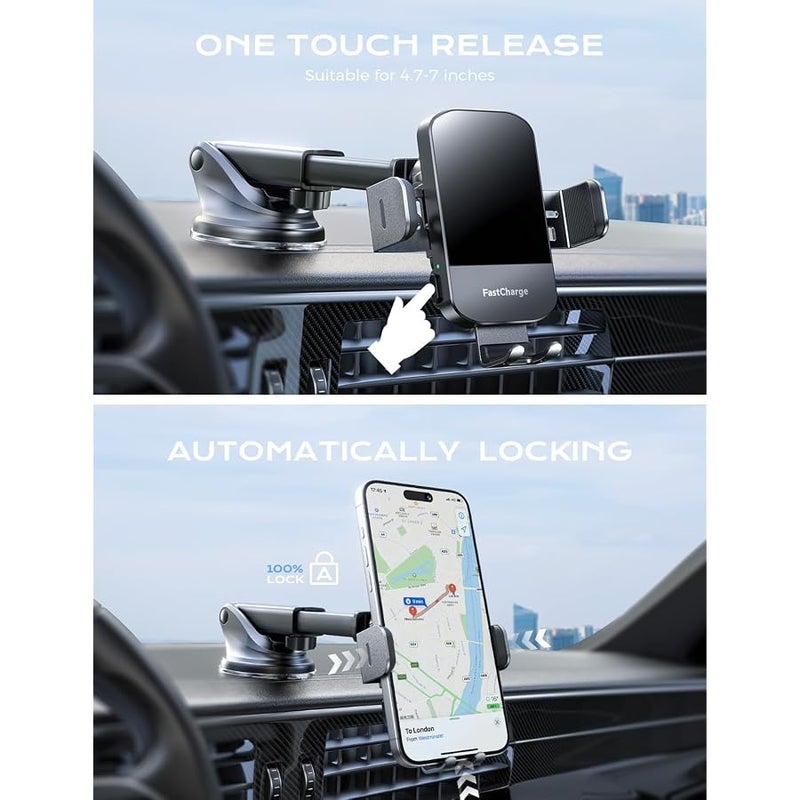 CHGeek Wireless Car Charger, 15W Fast Charging Auto Clamping Car Charger Phone Mount Phone Holder fit for iPhone 14 13 12 11 Pro Max Xs, Samsung Galaxy S23 Ultra S22 S21 S20, S10+ S9+ Note 9, etc - Image 5