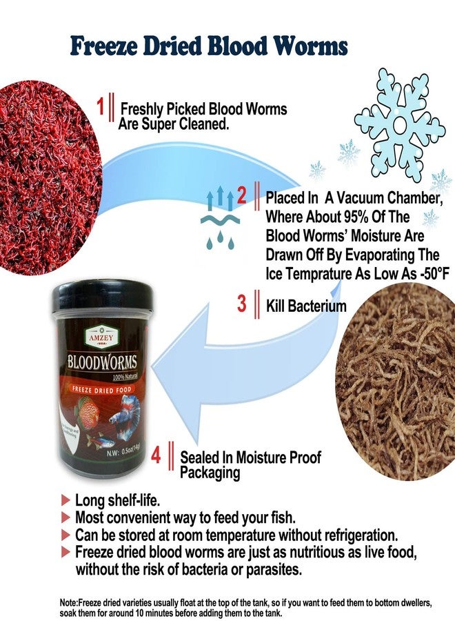 Amzey Blood Worms 0.5 oz -100% Natural Freeze Dried Blood Worms - Aquarium High Protein Food for Betta Fish, Goldfish, Cichlid, Guppy, Discus, Turtle - Image 3