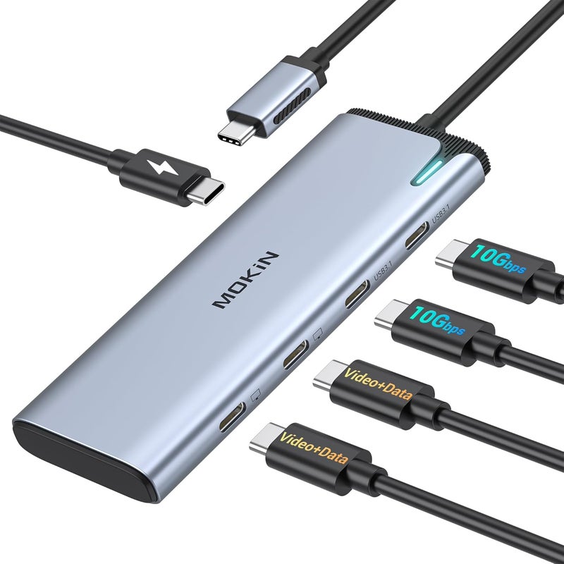 Mokin USB C to USB C Hub Dual Monitor, USBC Splitter with 4K@60Hz DP Alt Mode Video Output, 10Gbps Data Transfer, 100W PD Charging, Dual Monitor Adapter for Laptop, Portable Monitor and More Type C Devices - Image 1