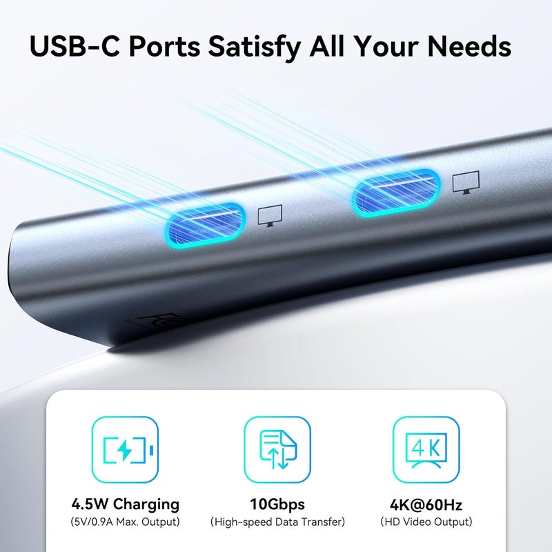 Mokin USB C to USB C Hub Dual Monitor, USBC Splitter with 4K@60Hz DP Alt Mode Video Output, 10Gbps Data Transfer, 100W PD Charging, Dual Monitor Adapter for Laptop, Portable Monitor and More Type C Devices - Image 3