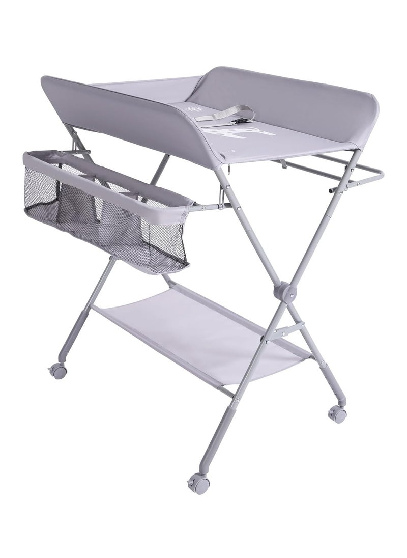 Gogoya - Portable Foldable Baby Diaper Changing Table With Wheels, Mobile Nursery Organizer For Newborn Essentials,Grey - Image 1