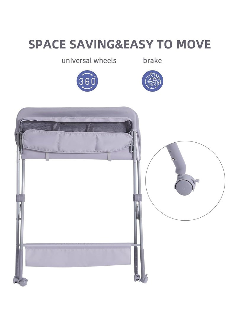 Gogoya - Portable Foldable Baby Diaper Changing Table With Wheels, Mobile Nursery Organizer For Newborn Essentials,Grey - Image 1