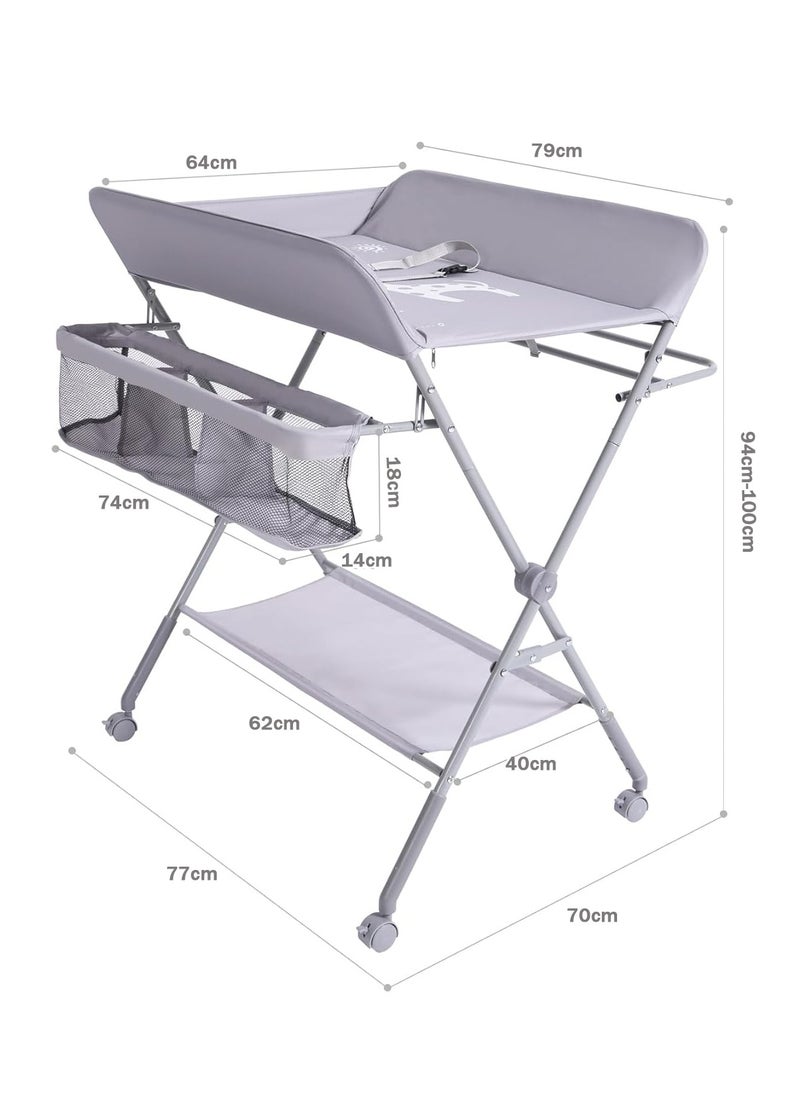 Gogoya - Portable Foldable Baby Diaper Changing Table With Wheels, Mobile Nursery Organizer For Newborn Essentials,Grey - Image 1