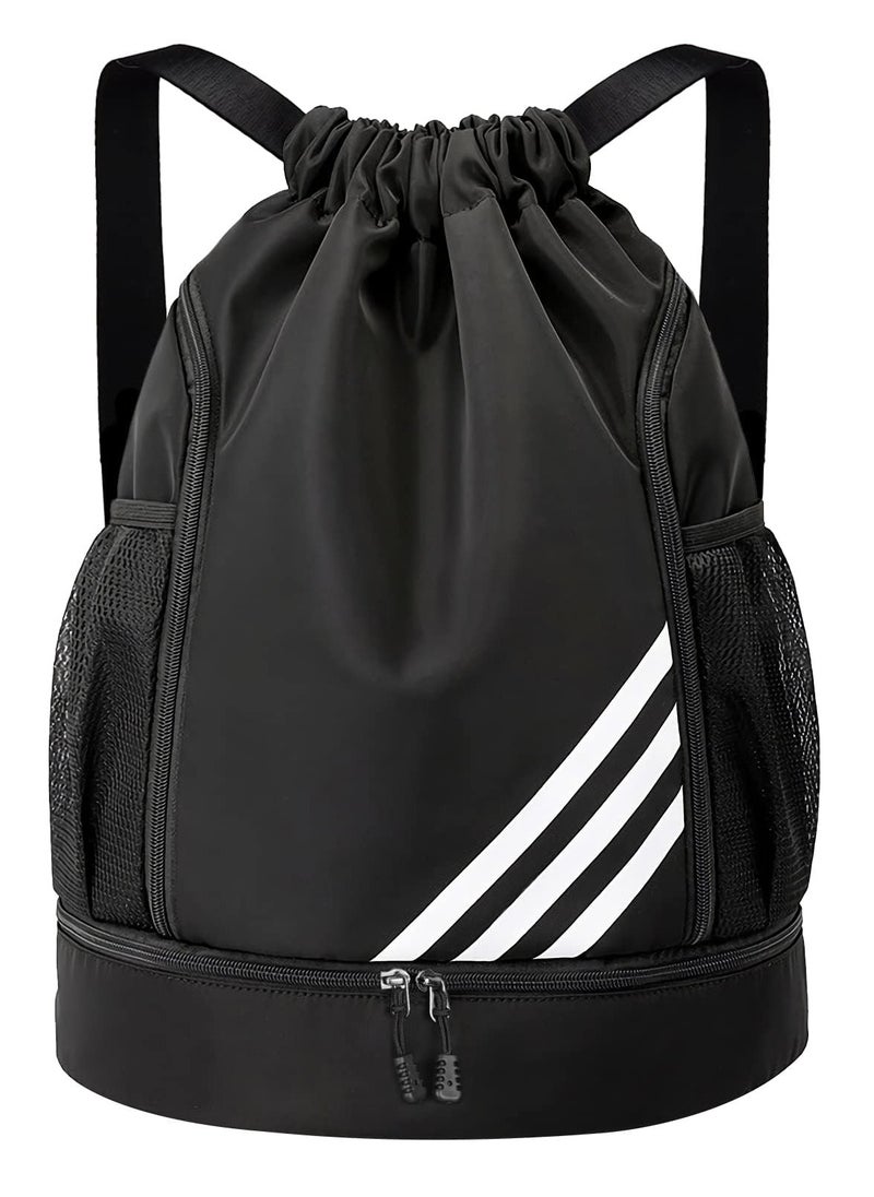 PYC Drawstring Backpack, Waterproof Travel Bag, Large Oxford Gym Bag, Student Backpack, Durable Sports Ball Bag with Shoe Compartment, Suitable for Sports  - Image 1