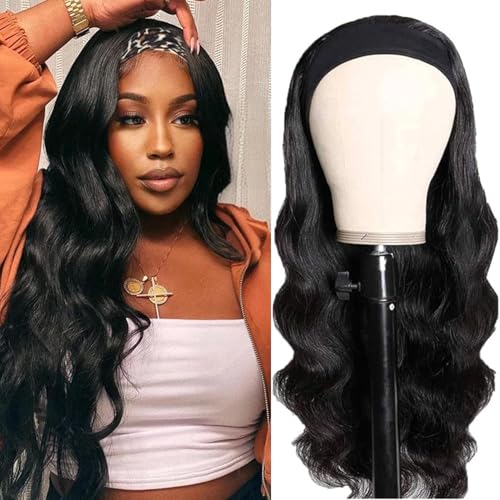 FyLORa Headband Wig Human Hair Body Wave 18 Inch Headband Wigs for Black Women Brazilian Virgin Hair Wear and Go Glueless Wig None Lace Front Wigs Half Wigs for Beginners 150 Density Natural Black Color - Image 1