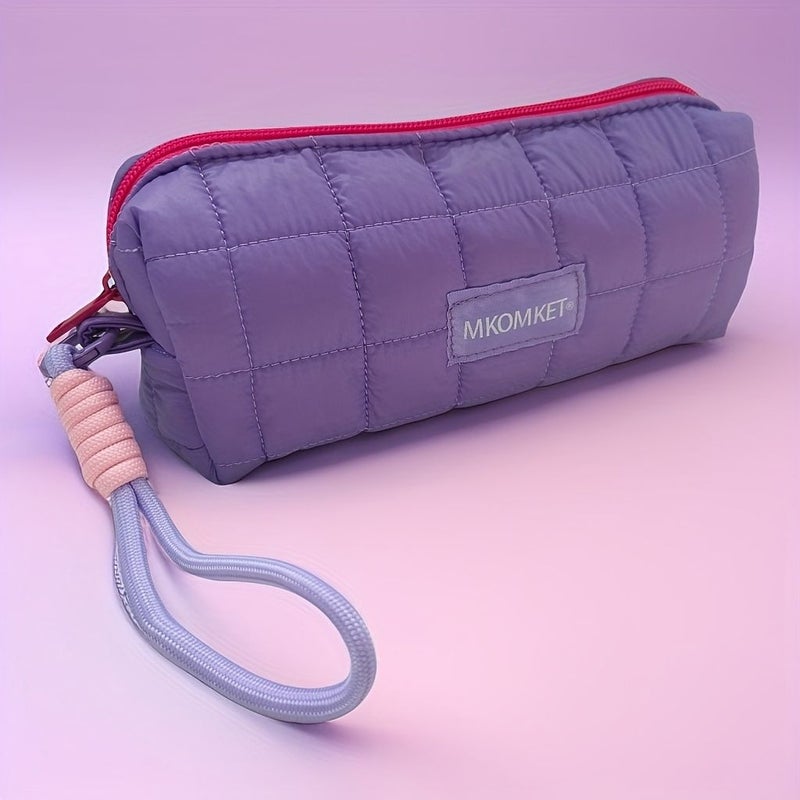 Purple Large Capacity Portable Quilted Makeup Bag Stationery Storage - Image 3