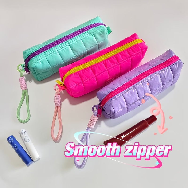 Purple Large Capacity Portable Quilted Makeup Bag Stationery Storage - Image 5