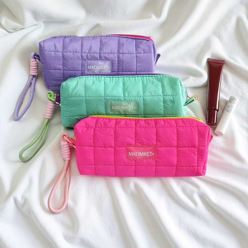 Purple Large Capacity Portable Quilted Makeup Bag Stationery Storage - Image 1