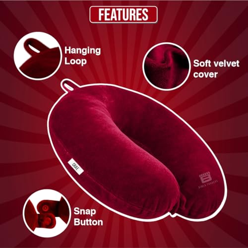 CRAE Travel Neck Pillow for Men & Women | Soft Fibre Cushion for Flight, Car & Train | Soft Velvet Fabric with Attachable Snap Strap | Cervical Support for Neck Pain Relief.Pack of 1(Maroon) - Image 3
