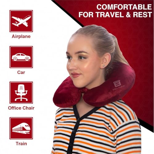 CRAE Travel Neck Pillow for Men & Women | Soft Fibre Cushion for Flight, Car & Train | Soft Velvet Fabric with Attachable Snap Strap | Cervical Support for Neck Pain Relief.Pack of 1(Maroon) - Image 4
