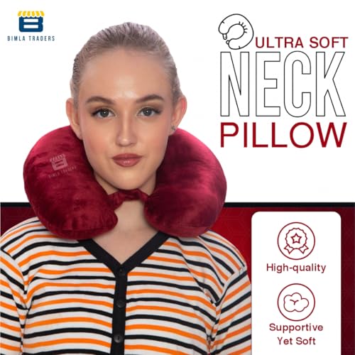 CRAE Travel Neck Pillow for Men & Women | Soft Fibre Cushion for Flight, Car & Train | Soft Velvet Fabric with Attachable Snap Strap | Cervical Support for Neck Pain Relief.Pack of 1(Maroon) - Image 2