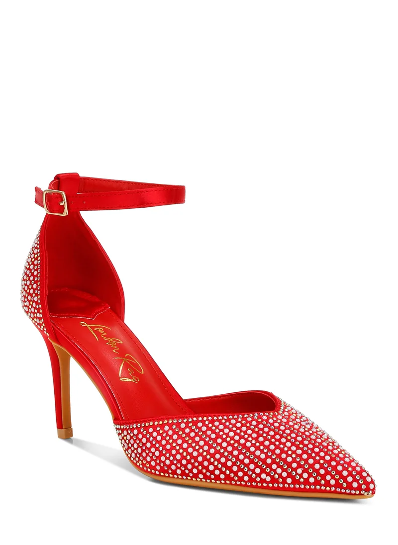 London Rag Pearls & Sequins Embellished Stiletto Sandals in Red