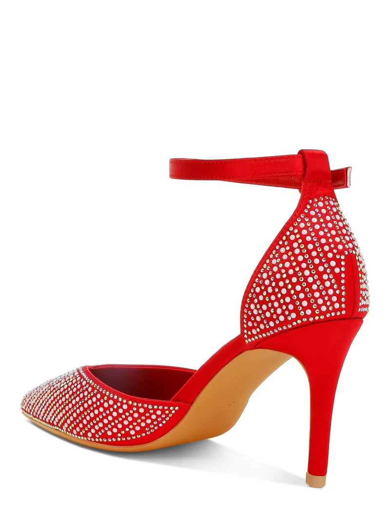 London Rag Pearls & Sequins Embellished Stiletto Sandals in Red