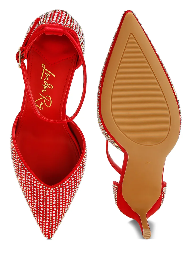 London Rag Pearls & Sequins Embellished Stiletto Sandals in Red