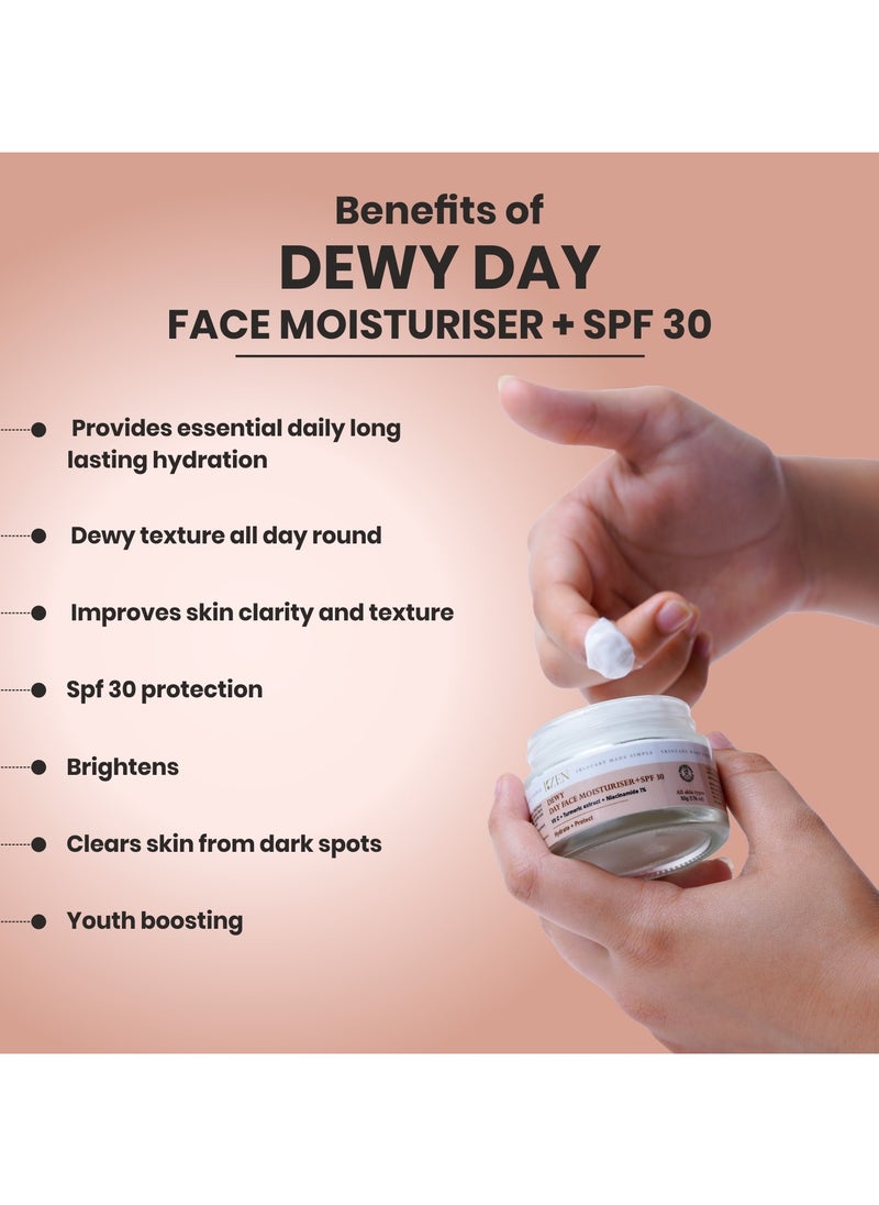 KZEN - Dewy Day Face Moisturiser with SPF 30 | with Niacinamide 1%, Vitamin C, Vitamin E, Turmeric Extract and Green tea | Hydrates, Protects, Brightens and Rejuvenates Skin | for All Skin Type - 50 Gm - Image 1