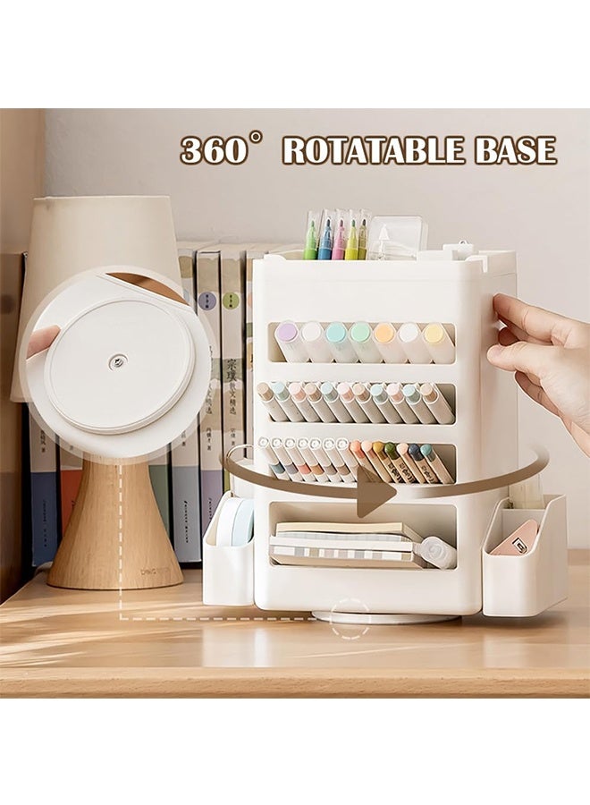 JCB CHIC حامل أقلام دوار مع لوحة مهام قائمة مراجعة، منظم أقلام متعدد الوظائف قابل للدوران 360 درجة، منظم مكتبي كبير السعة  صندوق تخزين لوازم الفنون للمكتب المنزلي - Image 3
