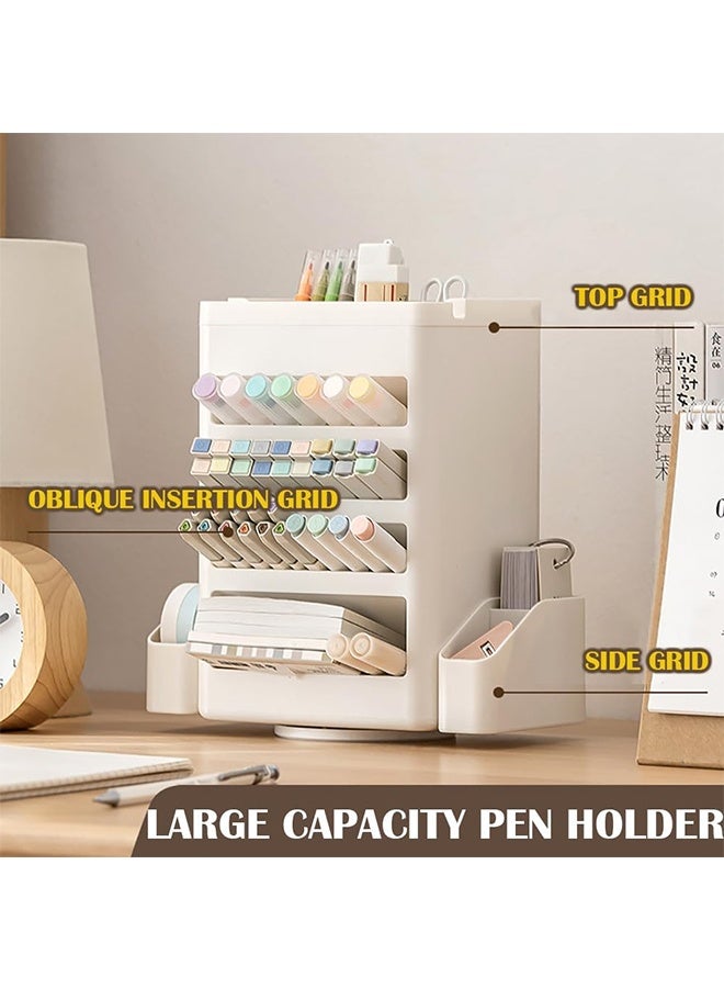 JCB CHIC حامل أقلام دوار مع لوحة مهام قائمة مراجعة، منظم أقلام متعدد الوظائف قابل للدوران 360 درجة، منظم مكتبي كبير السعة  صندوق تخزين لوازم الفنون للمكتب المنزلي - Image 4