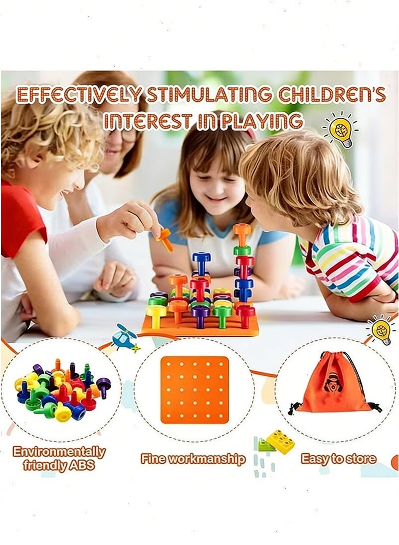 Yoawllty Montessori Peg Board Set Toy, Stackable Pegboard Game, Sorting & Stacking Games - Image 4