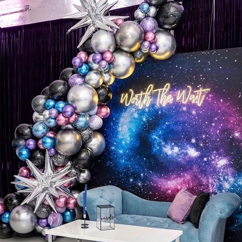 UAEYW Galaxy Space Balloon Arch Garland Kit for Outer Party Decorations,144Pcs Chrome Metallic Blue Purple Silver Navy Blue Black Balloons for Boys Kids Baby Shower Party Supplies - Image 3