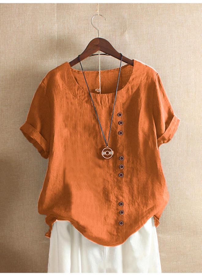 Women's Cotton And Linen Top Large Size Casual Loose Cotton And Linen T-shirt Women's Cotton And Linen Women's Large Size Women's Amz