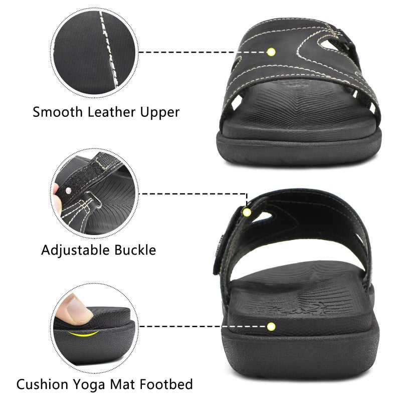 KuaiLu Womens Fashion Orthotic Slides Ladies Lightweight Athletic Yoga Mat Walking Sandals Slip On Thick Cushion Recovery Slippers Sandles Comfortable Plantar Fasciitis Arch Support Black Size 9 - Image 4