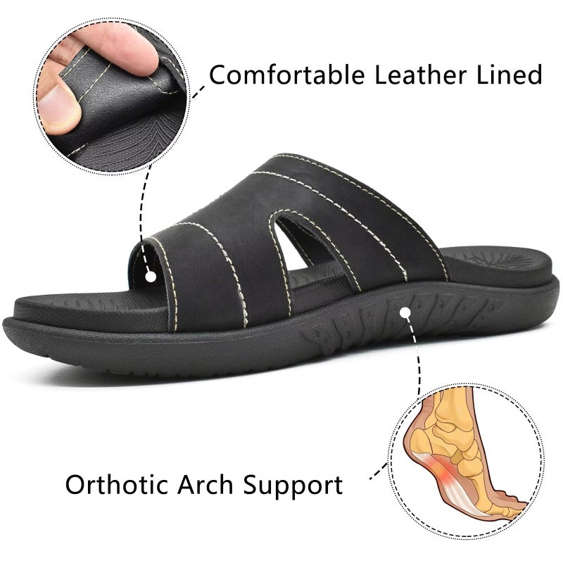 KuaiLu Womens Fashion Orthotic Slides Ladies Lightweight Athletic Yoga Mat Walking Sandals Slip On Thick Cushion Recovery Slippers Sandles Comfortable Plantar Fasciitis Arch Support Black Size 9 - Image 3