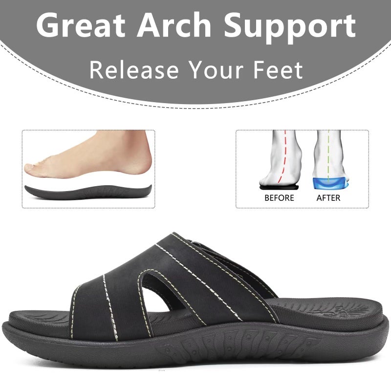 KuaiLu Womens Fashion Orthotic Slides Ladies Lightweight Athletic Yoga Mat Walking Sandals Slip On Thick Cushion Recovery Slippers Sandles Comfortable Plantar Fasciitis Arch Support Black Size 9 - Image 5