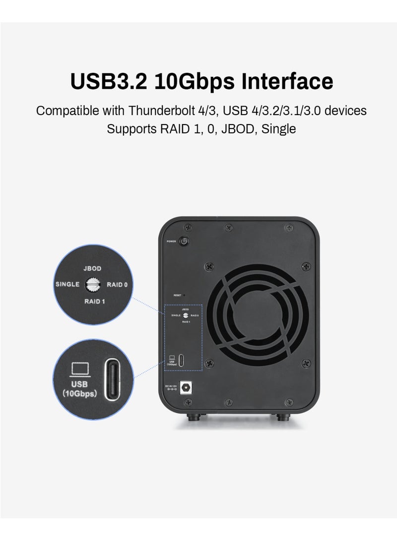 TERRAMASTER Terramaster, D2-320, external RAID enclosure, 2-bay enclosure, USB 3.2 Gen 2, hardware RAID, NAS expansion, push-lock trays, SATA HDD SSD, USB-C storage - Image 4