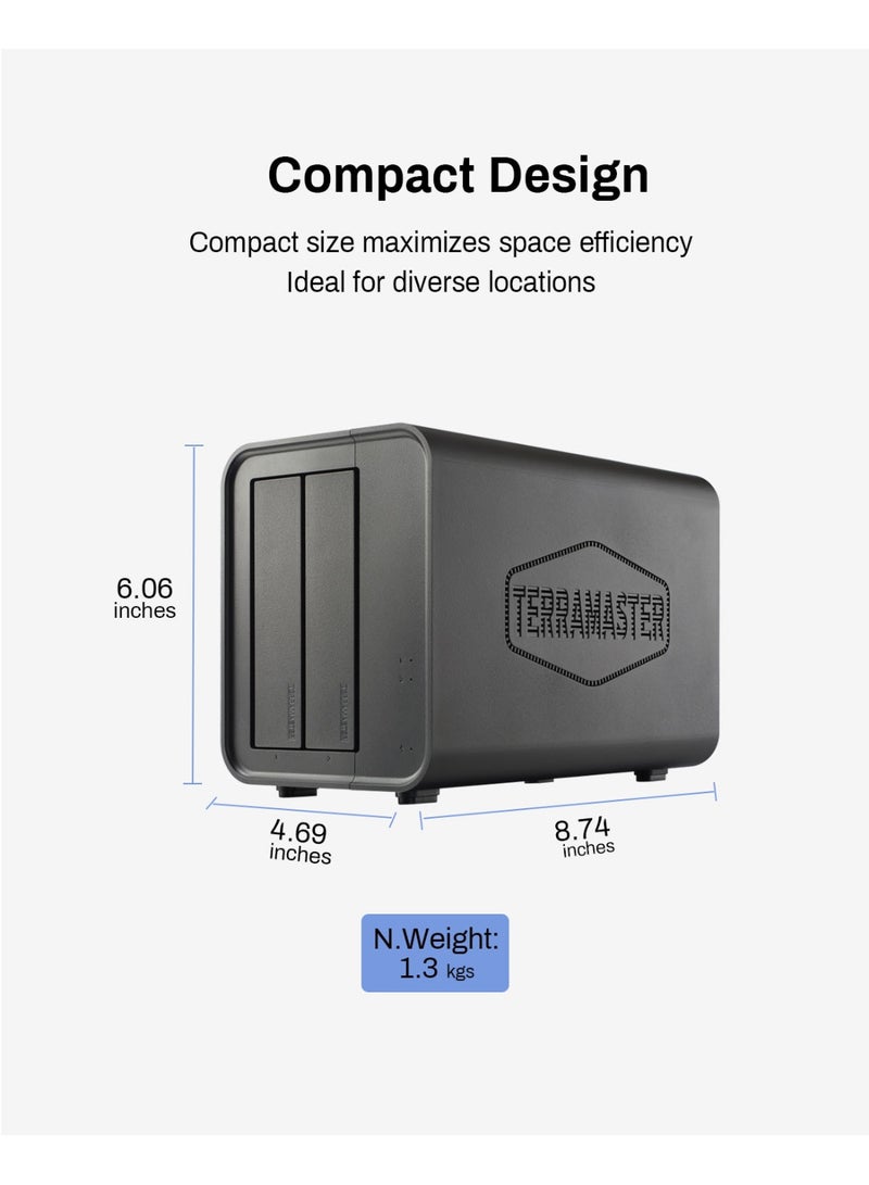 TERRAMASTER Terramaster, D2-320, external RAID enclosure, 2-bay enclosure, USB 3.2 Gen 2, hardware RAID, NAS expansion, push-lock trays, SATA HDD SSD, USB-C storage - Image 3