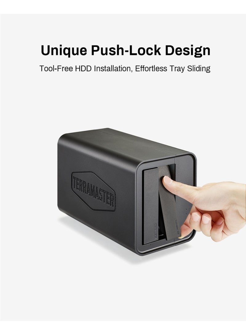 TERRAMASTER Terramaster, D2-320, external RAID enclosure, 2-bay enclosure, USB 3.2 Gen 2, hardware RAID, NAS expansion, push-lock trays, SATA HDD SSD, USB-C storage - Image 2