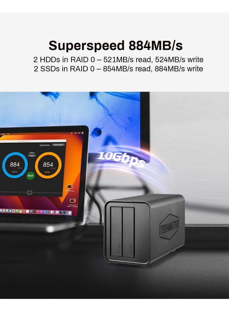 TERRAMASTER Terramaster, D2-320, external RAID enclosure, 2-bay enclosure, USB 3.2 Gen 2, hardware RAID, NAS expansion, push-lock trays, SATA HDD SSD, USB-C storage - Image 5