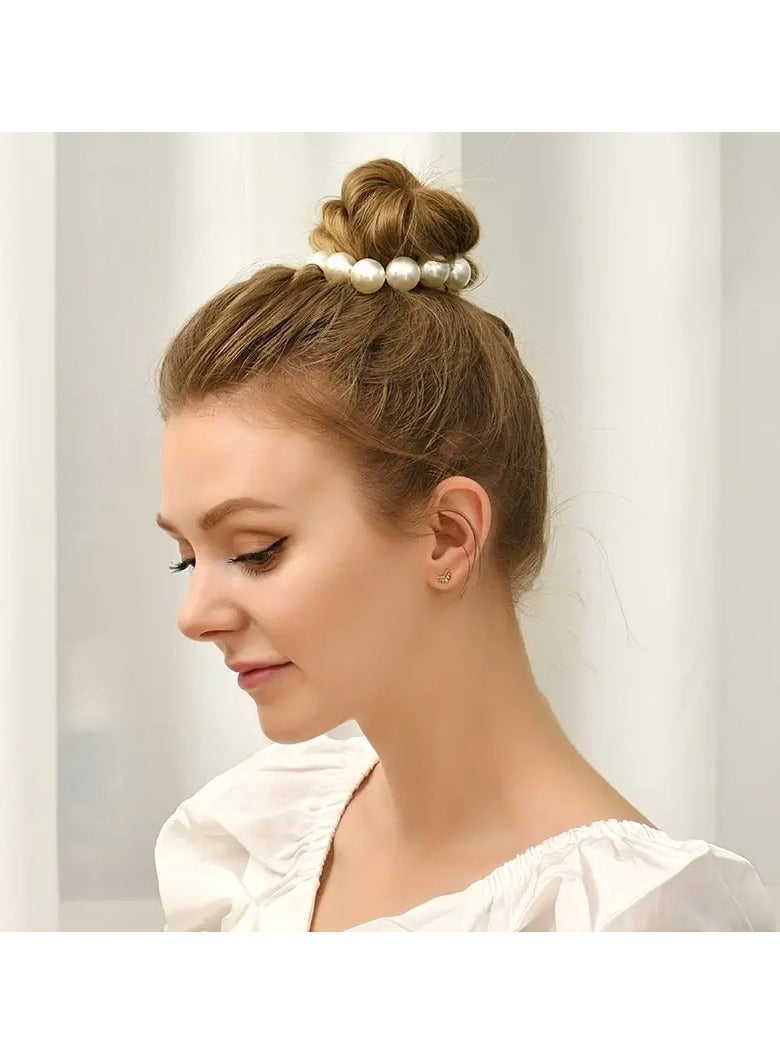 Goolsky رباط شعر أنيق من اللؤلؤ الصناعي - سوار متعدد الاستخدامات، حامل ذيل حصان بأسلوب عتيق للنساء والفتيات - Image 3