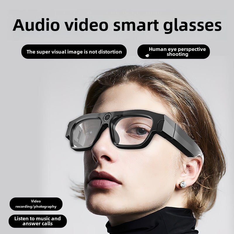 4K Ultra-Clear Bluetooth Fashion Glasses with Camera Black No Memory 