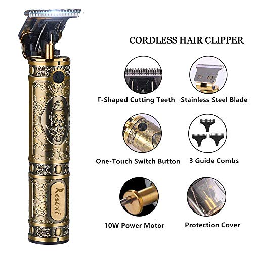 RESUXI Cordless Hair Trimmer for Men, Professional Electric Hair Clippers Barber Trimmer, Mens T-Blade Beard Trimmer Zero Gapped Edgers Gold Knight Close Cutting Haircut Kit - Image 2