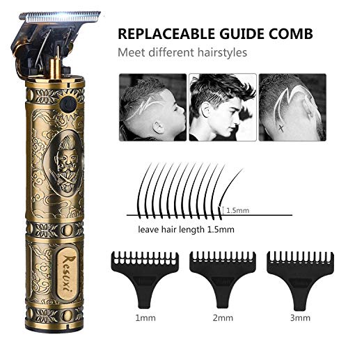 RESUXI Cordless Hair Trimmer for Men, Professional Electric Hair Clippers Barber Trimmer, Mens T-Blade Beard Trimmer Zero Gapped Edgers Gold Knight Close Cutting Haircut Kit - Image 3