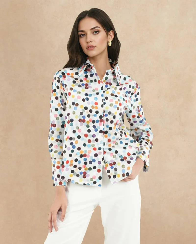 ريريزم Women's Polka Print Full Sleeve Shirt