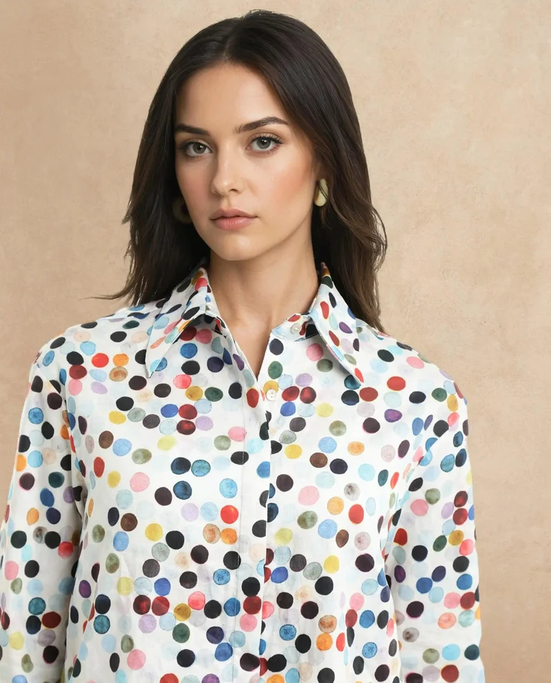 ريريزم Women's Polka Print Full Sleeve Shirt