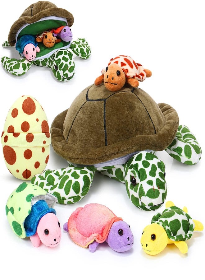 Aoriher 6 Pieces Turtle Stuffed Animal Set 12 Inch Stuffed Sea Turtle Mom with 3 Little Plush and 2 Plush Eggs Soft Body Pillow Toys Tortoise Hugging for Sea Animal Lovers(Modern) - Image 1